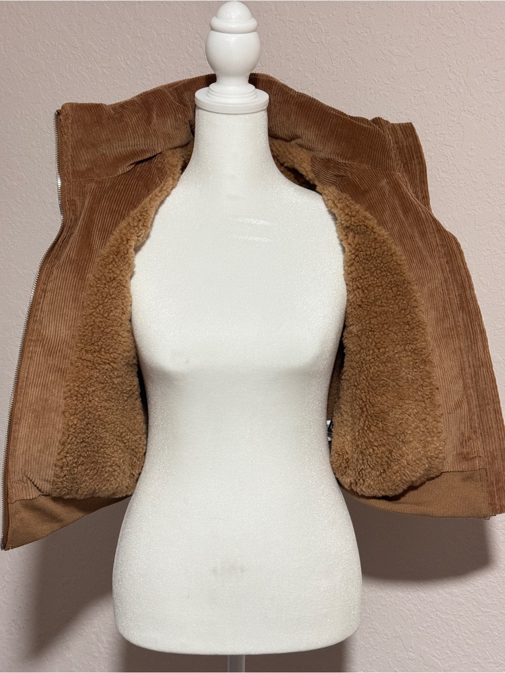 Brown Corduroy Sherpa Lined Zip Vest Cozy Fall Winter S - Picture 3 of 8